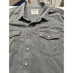 Ariat Retro Fit Shirt Mens XL Grey Light Western Pearl Snap Long Sleeve Rodeo
